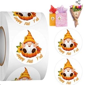 🆕 Happy Fall Y'all Stickers 1.5 inch. Cute Gnome 50 count.